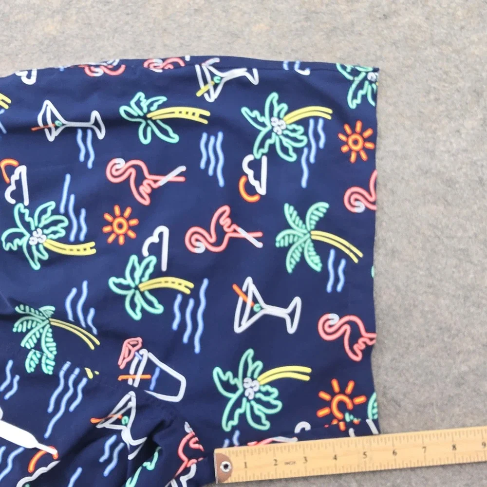 Chubbies Mens Swim Trunks XXL Navy Blue Neon Flamingo Palm Tree 5.5 Inseam Mesh